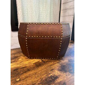 Studded Octagon Faux Leather Storage Box With Lid - Vintage-Inspired Decorative